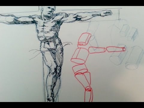 Pen and Ink Drawing Tutorial  How to draw a figure on a cross like Michelangelo