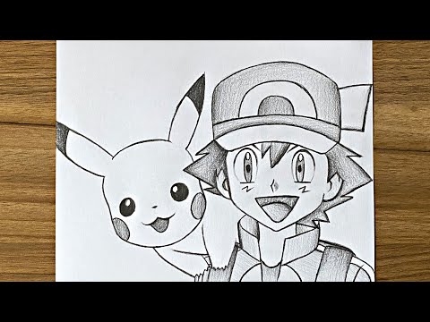 How to draw Ash and Pikachu  Step by step  Beginners drawing tutorials step by step  Art videos