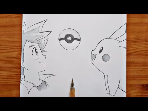 how to draw Ash and Pikachu  Pokemon   Ash amp Pikachu step by step  easy drawing tutorial