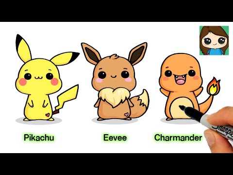 How to Draw Chibi EASY Pokemon 1  Pikachu  Eevee  Charmander