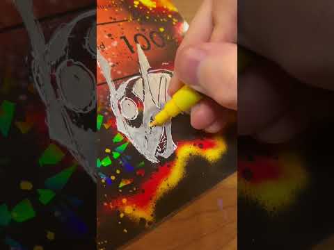 Drawing a shiny Rayquaza with paint markers on my original Pokmon card style charizard artwork 