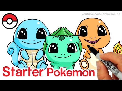 How to Draw Squirtle Bulbasaur and Charmander step by step Cute Pokemon Go Starter