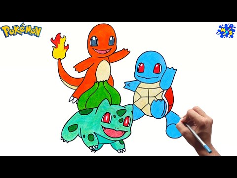 How to draw Kanto starters Pokemon Bulbasaur Charmander and Squirtle