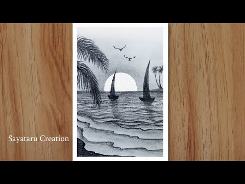 How to draw sunset scenery with pencil Pencil drawing for beginners