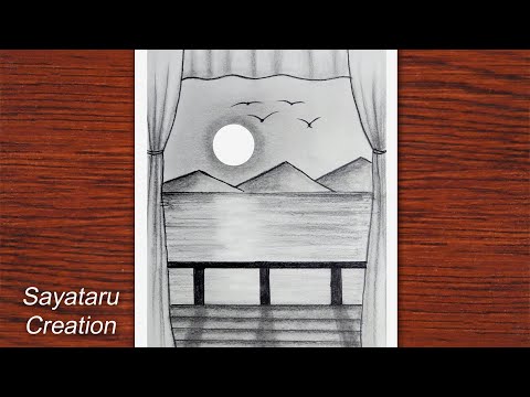 How to draw Sunset scenery with pencil Easy Pencil Sketch drawing 2021