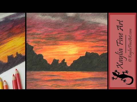 Tutorial how to draw a sunset in coloured pencils