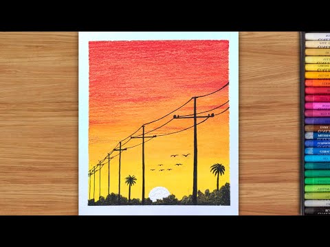 Easy Oil Pastel Drawing  Sunset Scenery Drawing For Beginners shorts