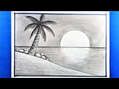 How to Draw Sunset Sea Beach  Pencil Drawing amp Sketching  Shedding