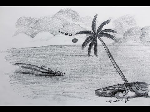 How To Draw Sea Sunset Scenery Easily  Pencil Sketch