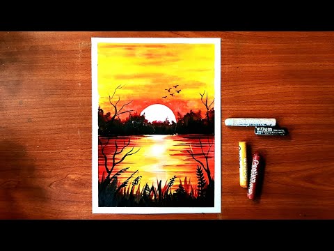 Sunset scenery drawing  Oil pastels shorts