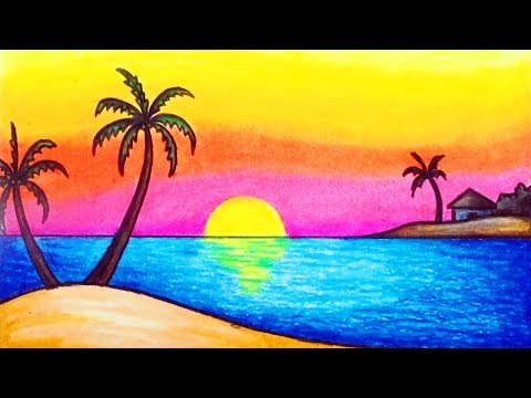 How to Draw Simple Scenery for Beginners  Drawing Sunset Scenery