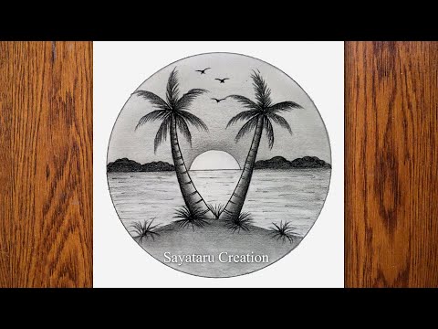 Sunset Scenery Drawing in pencil step by step drawing for Beginners