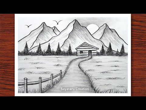 How to draw Sunset in Mountain with pencil Sayataru Creation Drawing 2021
