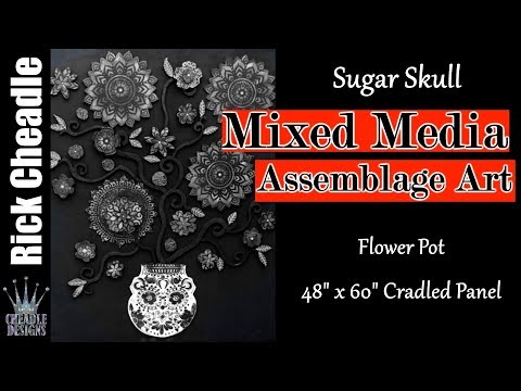624  Assemblage Art  Sugar Skull Flower Arrangement  art tutor mixed media collage