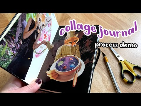 Starting a collage art journal  Sketchbook page collage with magazine cutouts