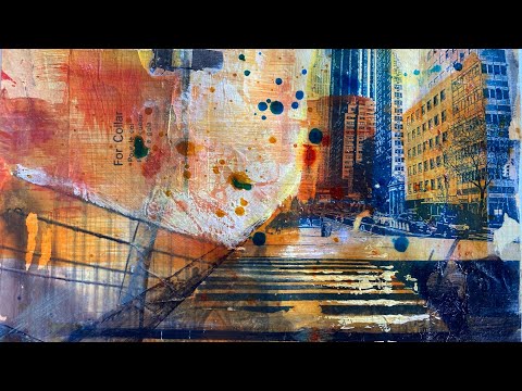 HOW TO create an ABSTRACT COLLAGE urban landscape inks acrylicimage transfers