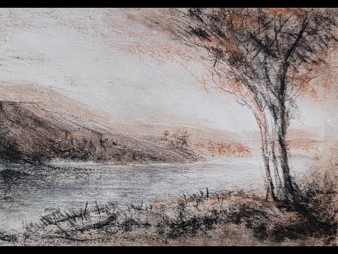 628 Landscape sketching and washes Conte Crayon Matchbox Set on toned paper