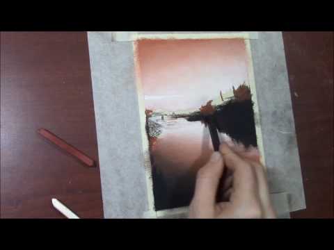 River Landscape in conte crayons time lapse