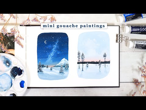 Easy Mini Gouache Painting Tutorial  Winter Landscapes