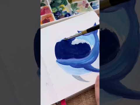 Blue whale illustration Gouache painting gouache