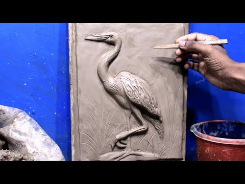 Clay heron making relief  clay bird making step by step  relief clay modeling process