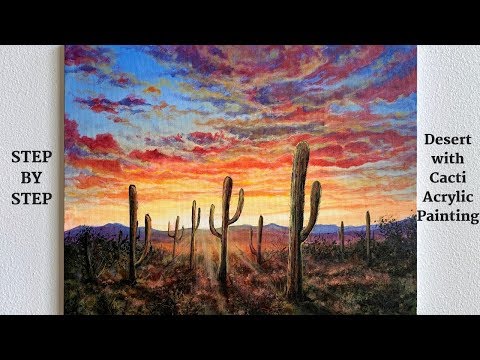 Desert with Cacti STEP by STEP Acrylic Painting ColorByFeliks