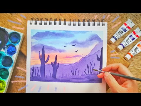 How to paint a simple desert landscape  Beginner Watercolor Tutorials