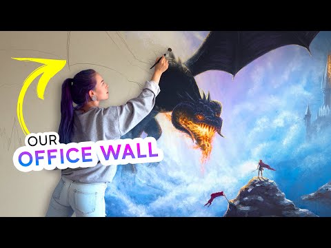 I Painted A GIANT Fantasy Mural On our brand new office wall