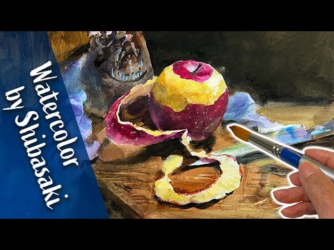 Eng sub How to paint a still life of apple in watercolor  painting demo