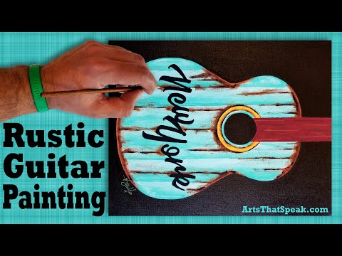 How to Paint a Rustic Acoustic Guitar New York using Acrylic Paints TimeLapse Video