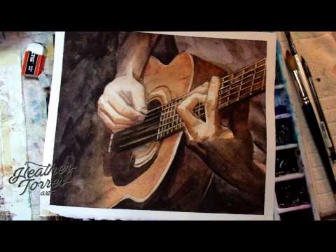 quotAcousticquot  How to paint watercolor guitartimelapse painting