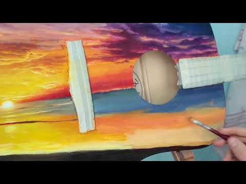 Painting Tropical Sunset on Acoustic Guitar  Handpainted Custom Guitar