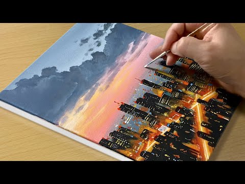 Easy to Draw Cityscape Acrylic Painting  Painting for Beginners