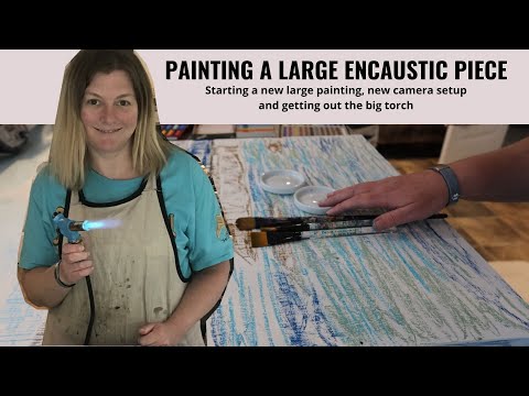Painting a Large Encaustic Painting with the big torch Encaustic Seascape painting process