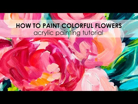 How to Paint Loose Abstract Flowers with Acrylic Paint on Canvas Step by Step for Beginner Artists