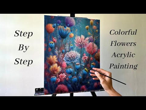 How to PAINT Colorful Flowers  ACRYLIC PAINTING 