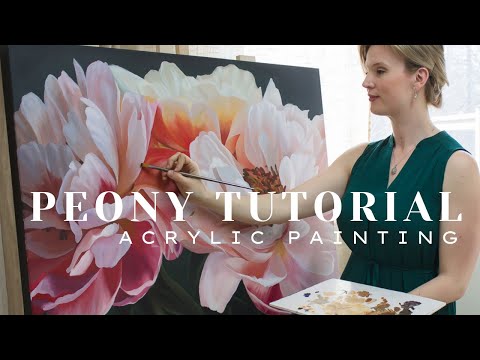 Peony Acrylic Painting Tutorial  Timelapse  Learn to Paint Peonies and Floral Still Life Pieces
