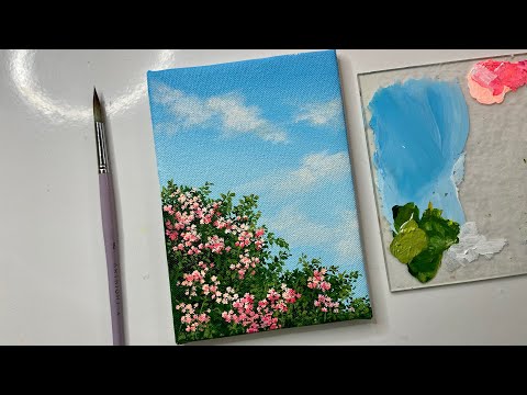 Easy flower painting cloud painting technique acrylic painting tutorial for beginners