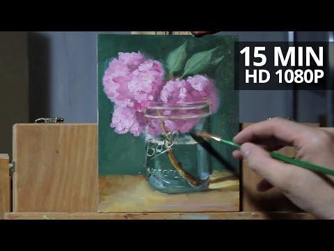 How to paint flowers Cherry Blossoms in a ball jar oil painting demo by Aleksey Vaynshteyn
