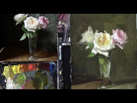 How to paint realistic painterly flowers in oil  Rose tutorial