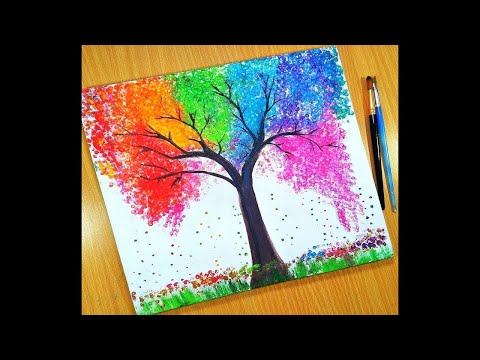 Rainbow Color Tree For Kids  Easy Painting For Kids  Simple Acrylic Painting ideas For Beginners