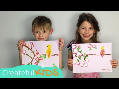 How to Paint A Bird and Cherry Blossoms with Acrylics  Createful Kids Painting Lesson