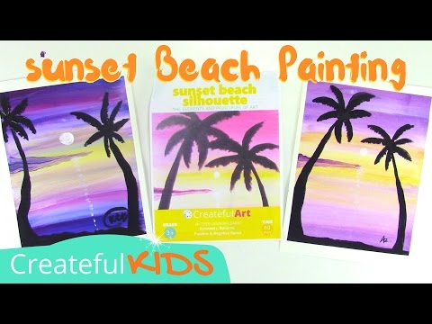 How To Paint a Sunset with Palm Trees Art Lesson for Kids