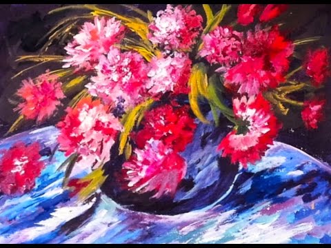 How to paint Renoir39s  Red Peonies step by step  Free  60 min acrylic painting tutorial