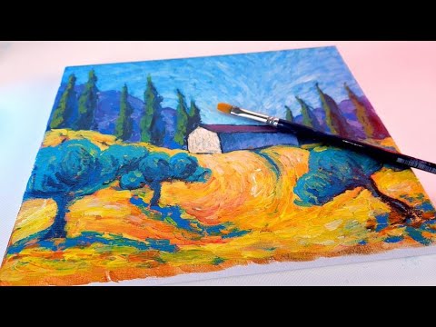 Van Gogh Style painting lesson Acrylic painting for beginners  Art therapy  just music and art