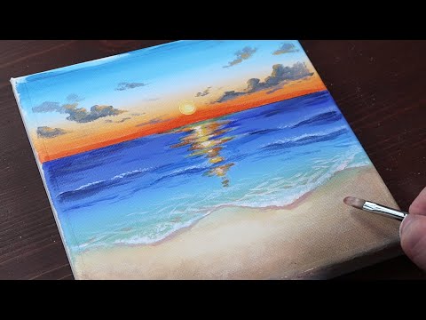 Sunrise  Easy acrylic painting for beginners  PaintingTutorial  Painting ASMR