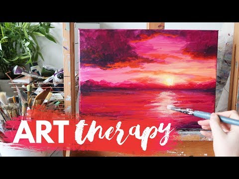 Therapy with Art  Sunset Acrylic Painting Tutorial REAL TIME