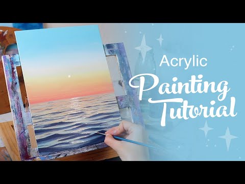 Acrylic Painting Tutorial  Ocean Sunset Beginner to Intermediate