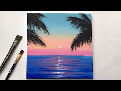 Acrylic Painting for Beginners on Canvas  Calm Sunset  Acrylic Painting Easy Step by Step