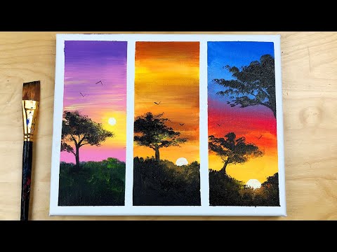 3 Easy Sunset Acrylic Painting  Sunset Easy Acrylic Painting For Beginners Step by Step